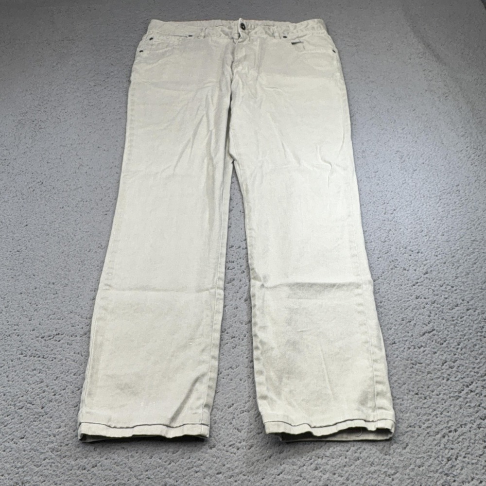 Johnnie-O Pants Mens 35x28 Beige Linen Blend Stretch Casual 5-pocket Straight